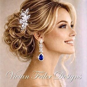 Blue Sapphire Earrings CZ Teardrop Wedding Bridal Prom Mother of the Bride